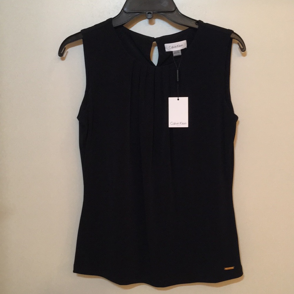 NWT Calvin Klein Jersey Pleat Neck Work Top